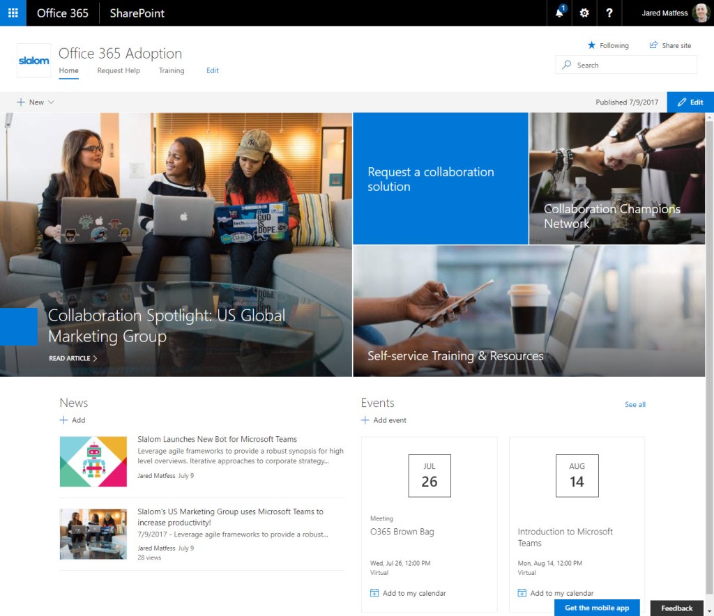 SharePoint Communications Sites for your Office 365 Adoption&nbsp;Site